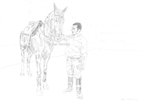 Ilumi and his horse, Juguete. Drawing: Jan Nimmo ©