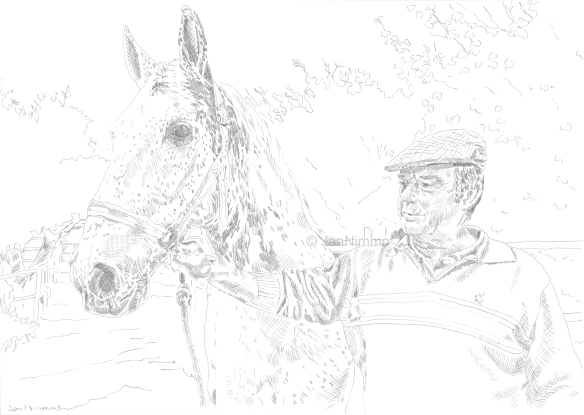 Iluminado with his horse, Marco. Drawing. © Jan Nimmo 